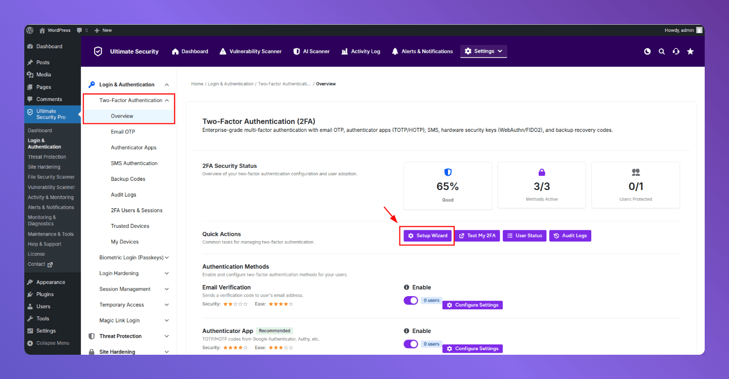 setup wizard for email otp