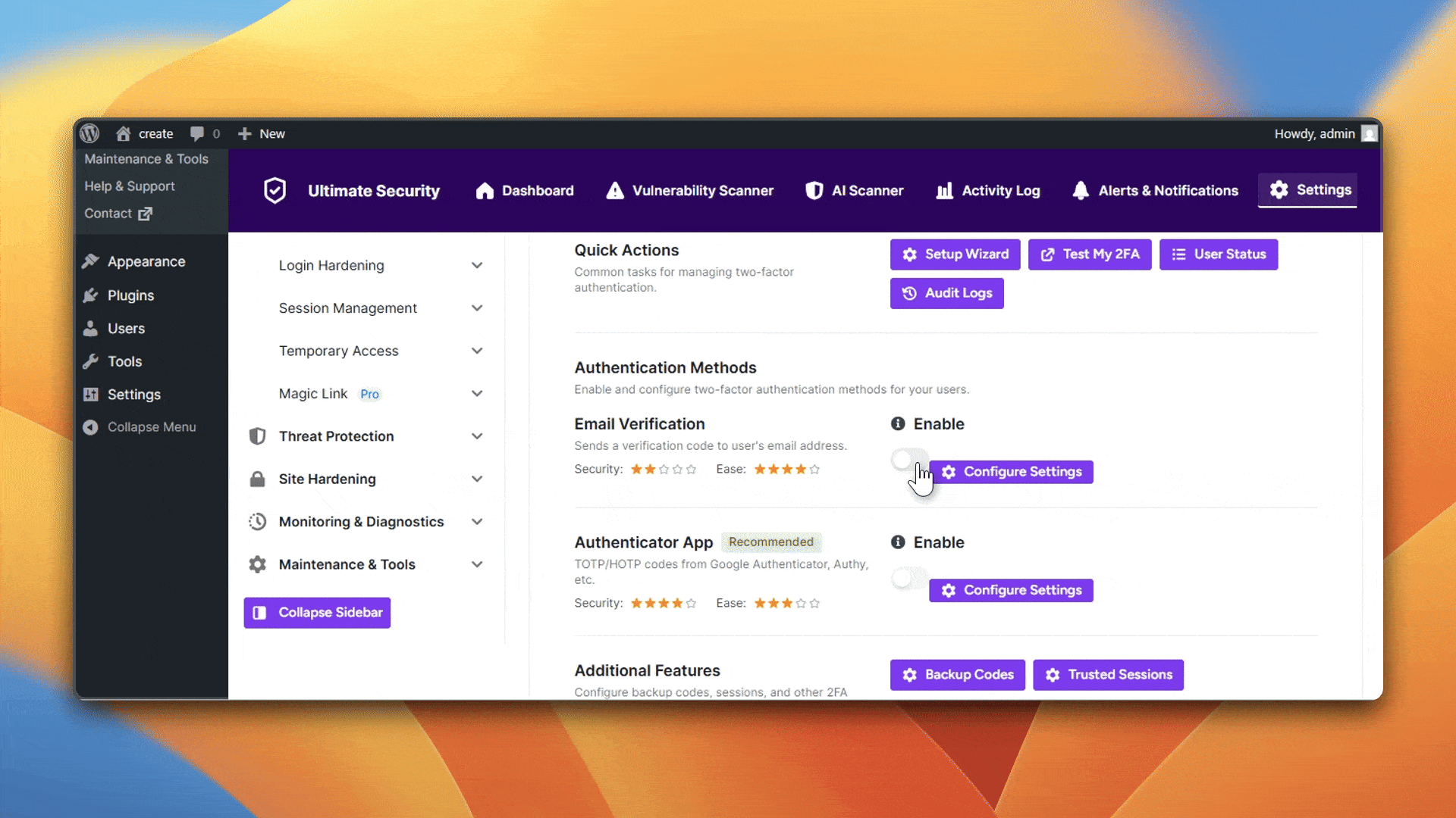 2fa email and auth app using ultimate security