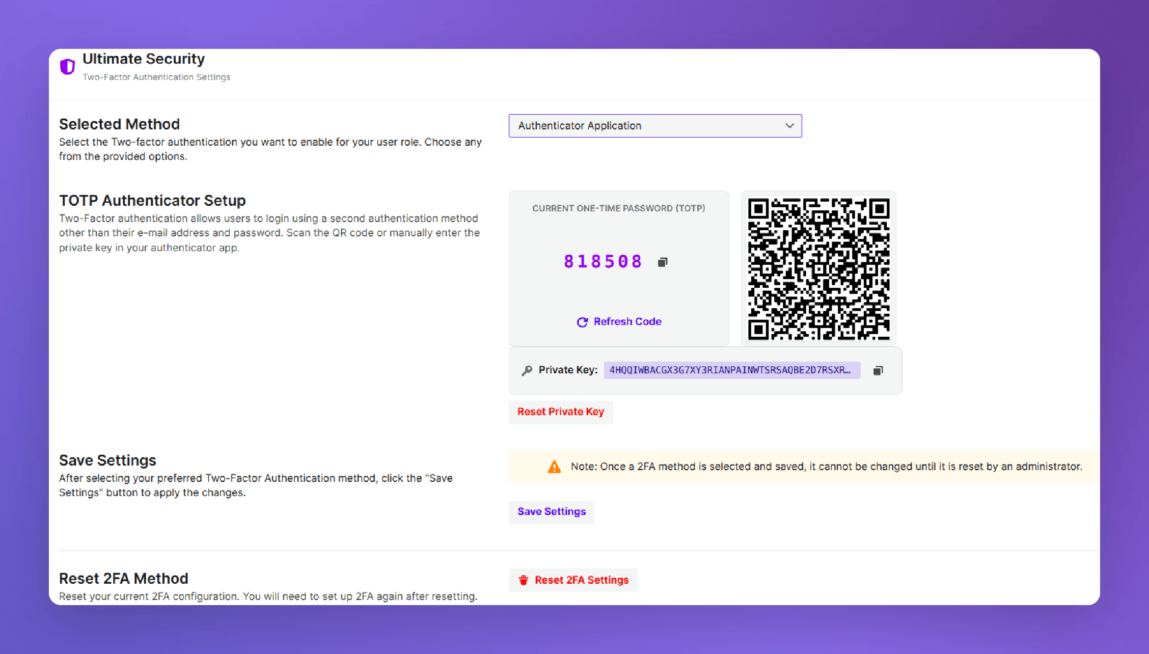 auth 2fa setup from user profile