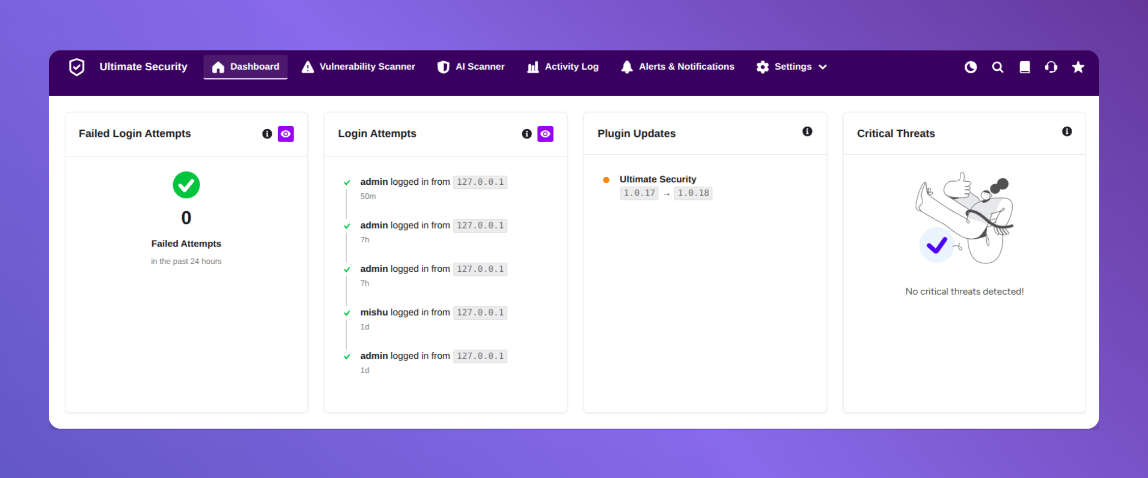 bottom cards view in ultimate security