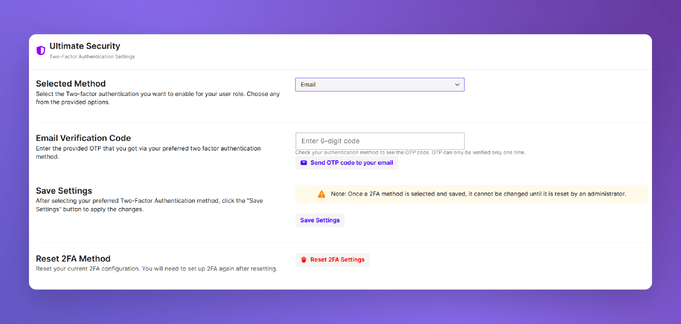 email 2fa setup from profile settings
