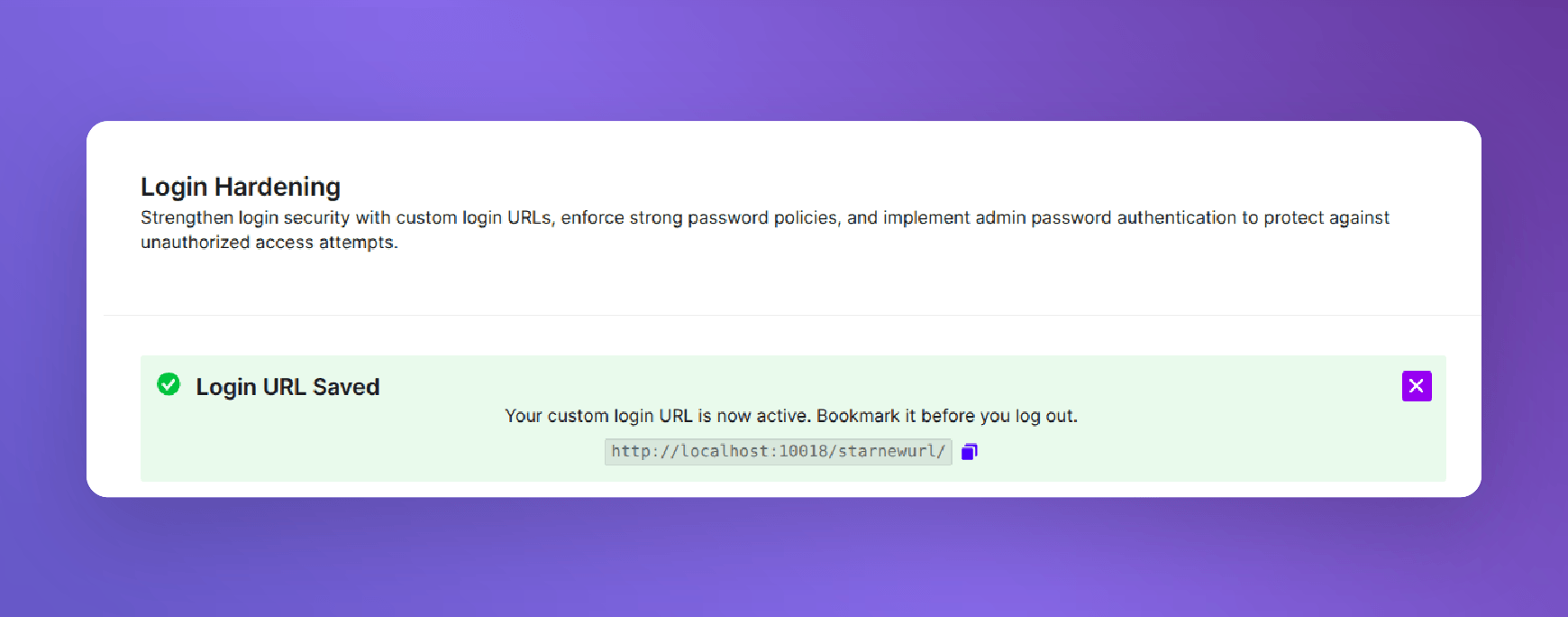 copy new url in custom login settings