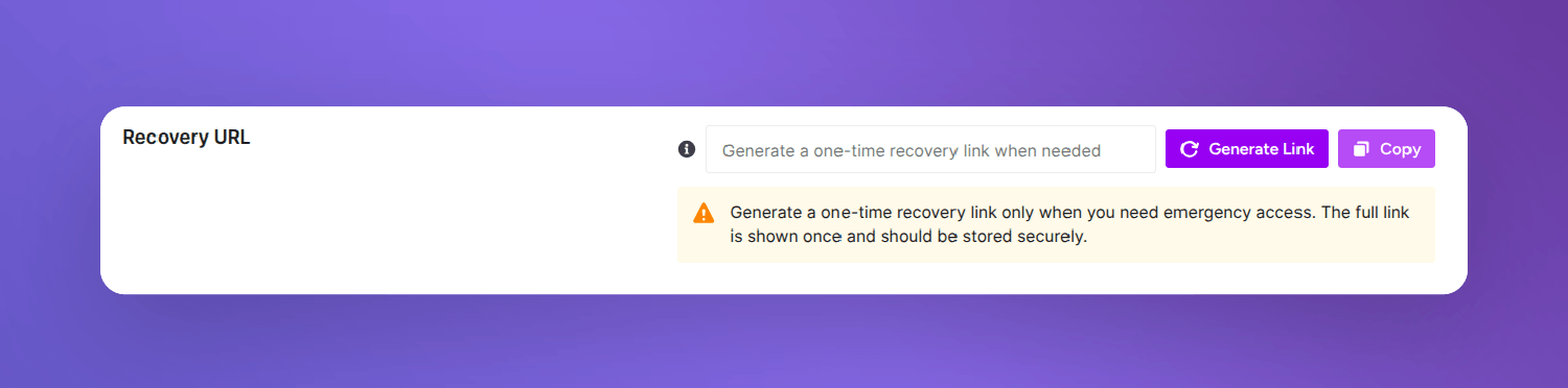 recovery url in ultimate security