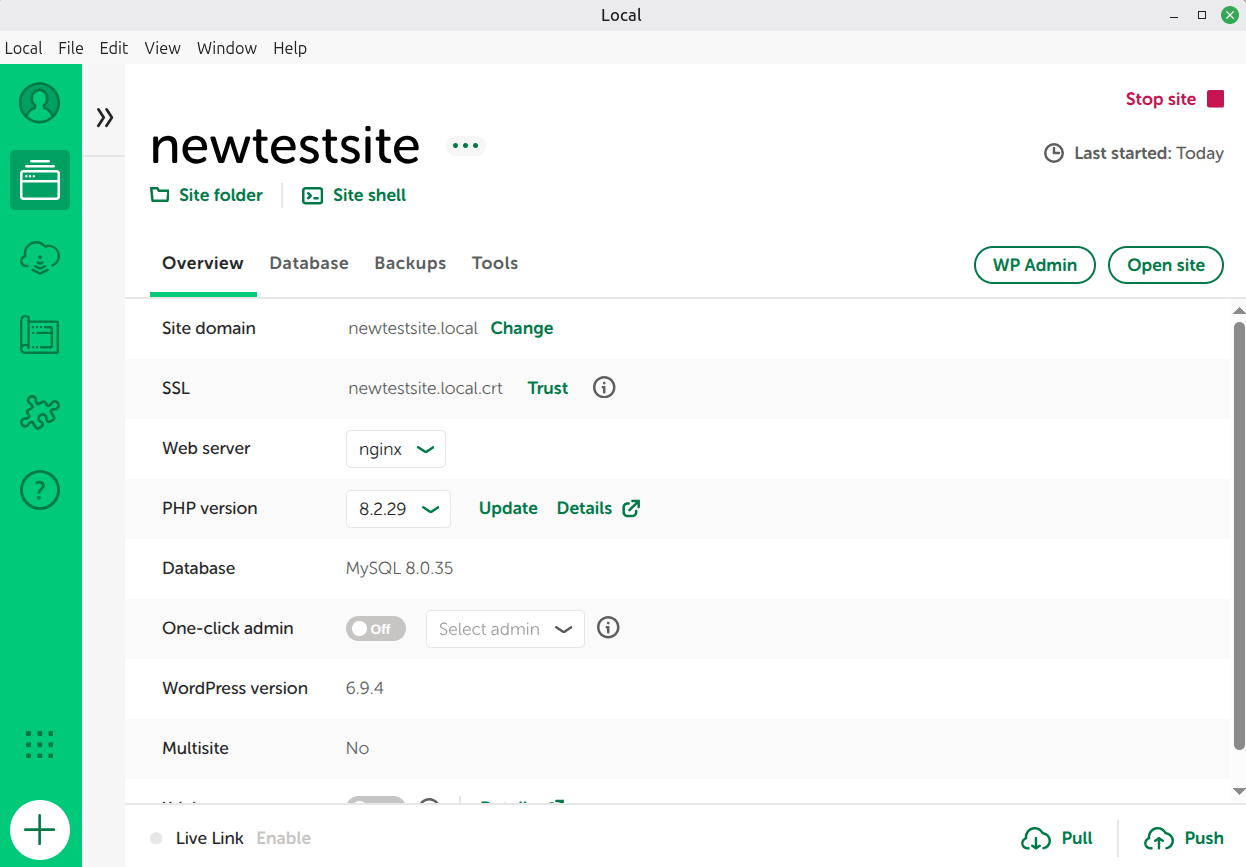 wordpress installed on localhost by localwp