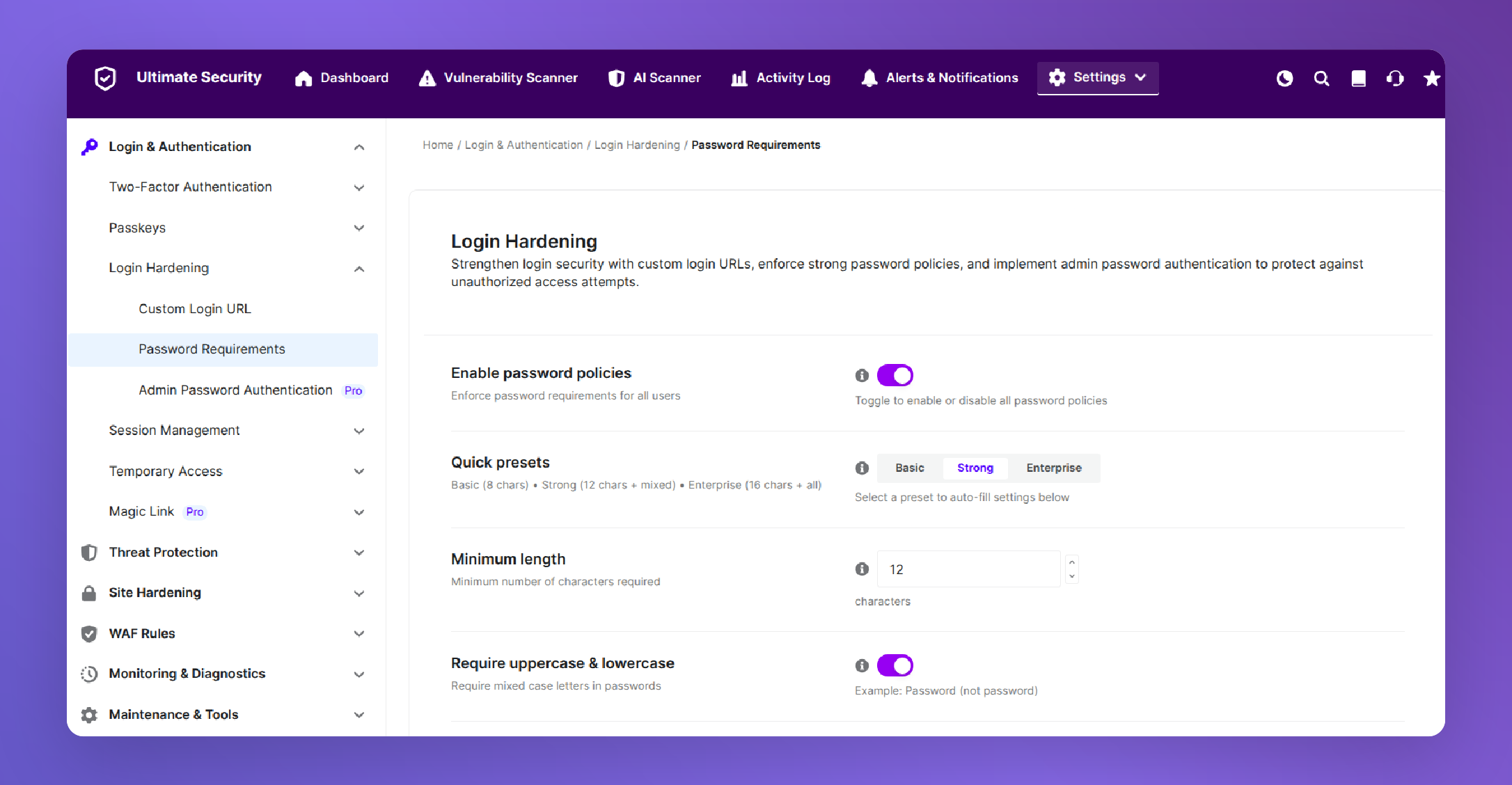 wordpress password policy in ultimate security