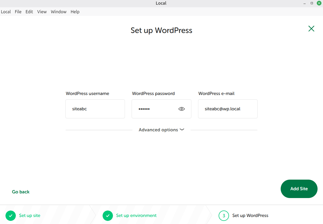 wplocal credentials setup