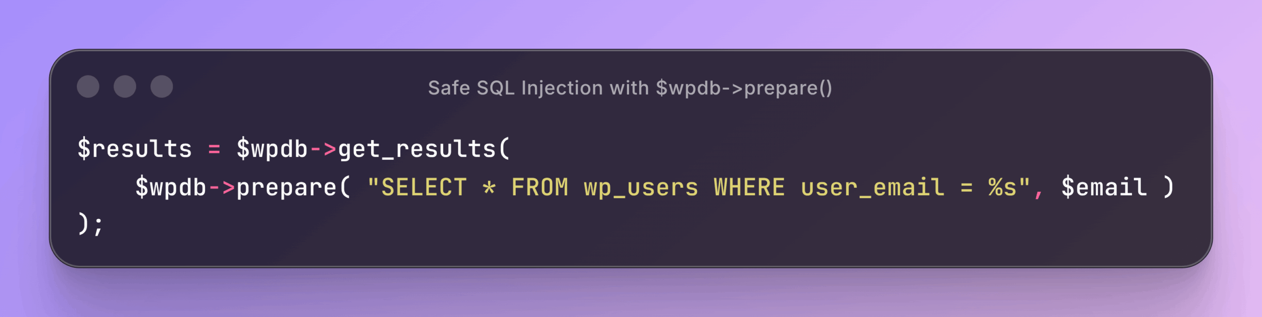 Safe SQL query to stop sql attacks on WordPress