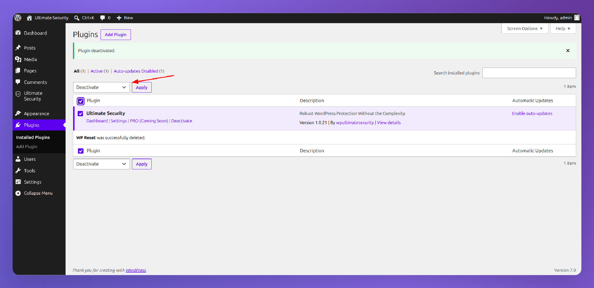 deactive all plugin