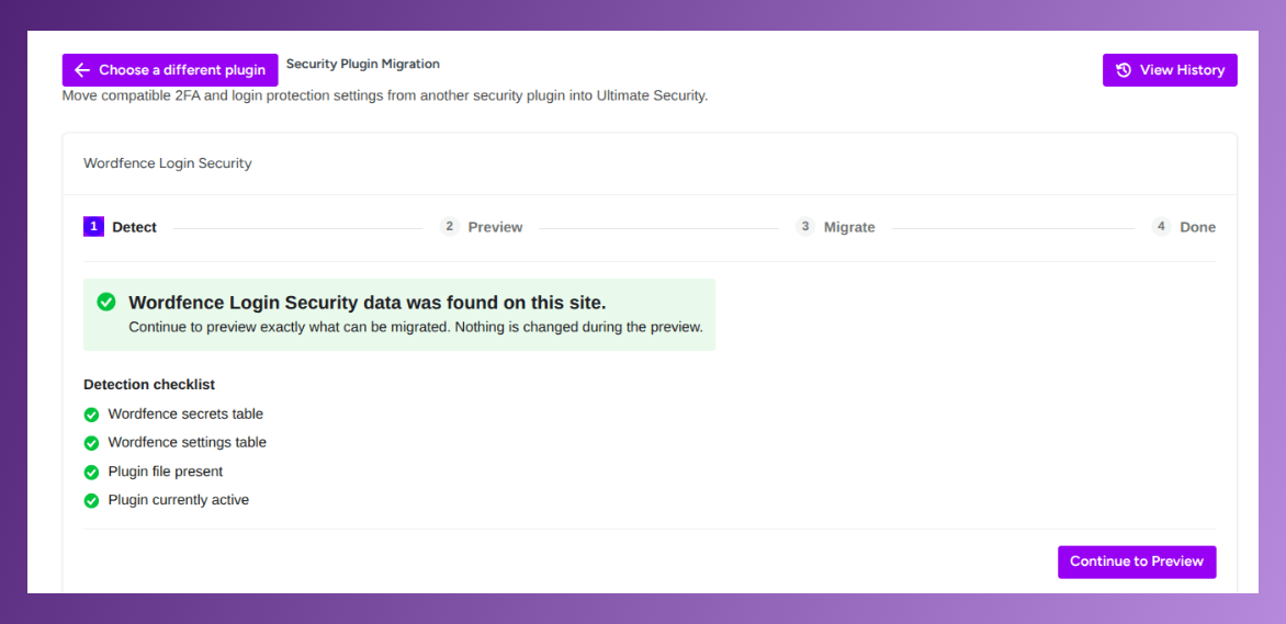 detect page in migration tool in ultimate security