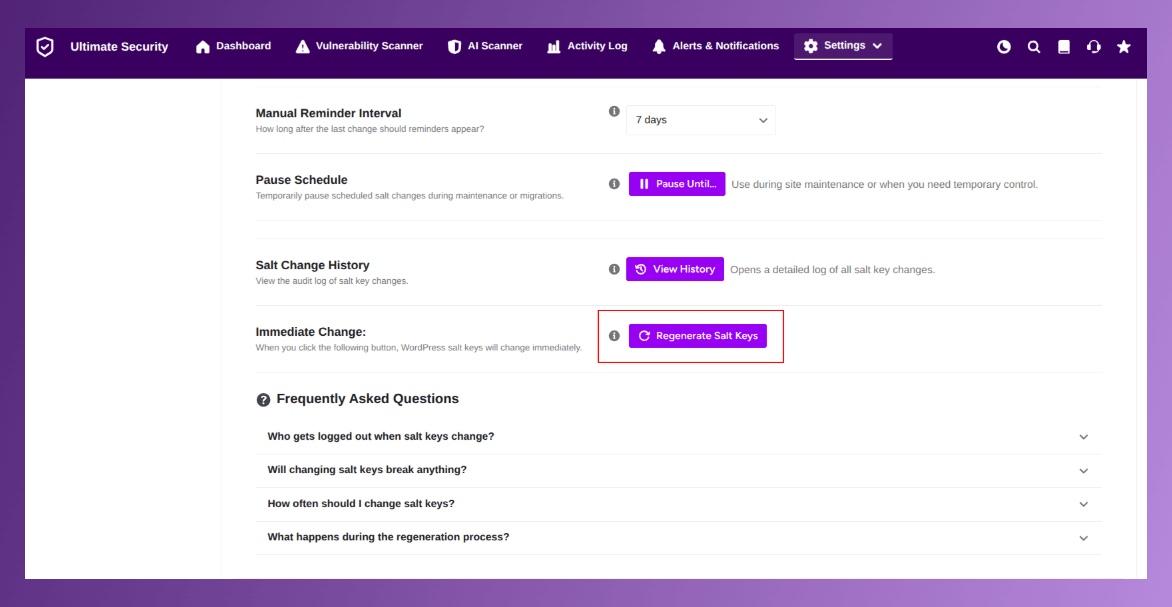 immediately rotate wordpress salt keys in ultimate security