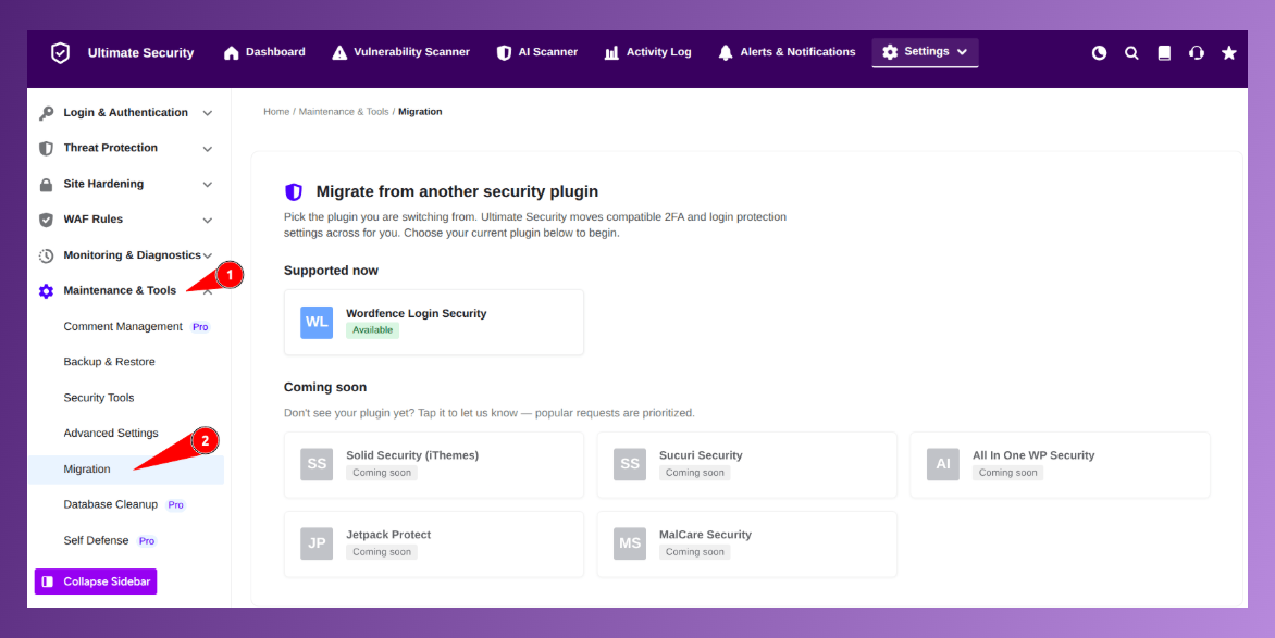 migration tools in ultimate security