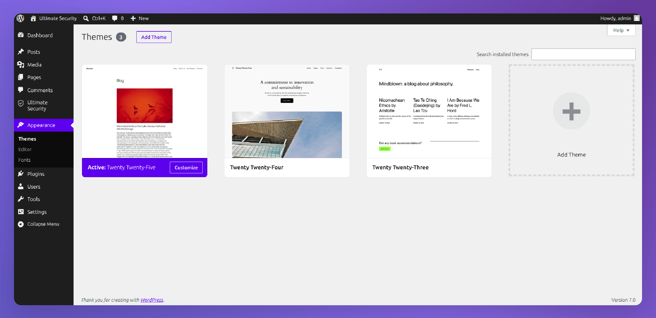 select default themes when wordpress site down