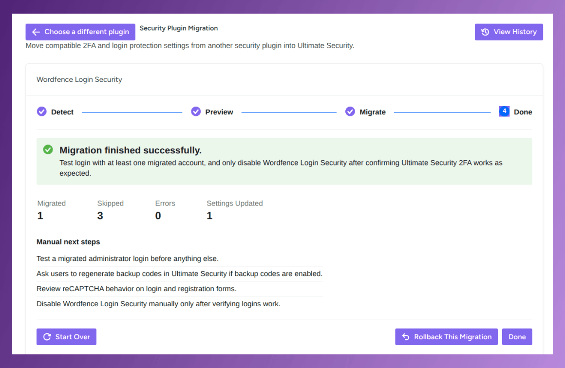 wordfence login security alternative migration success to ultimate security