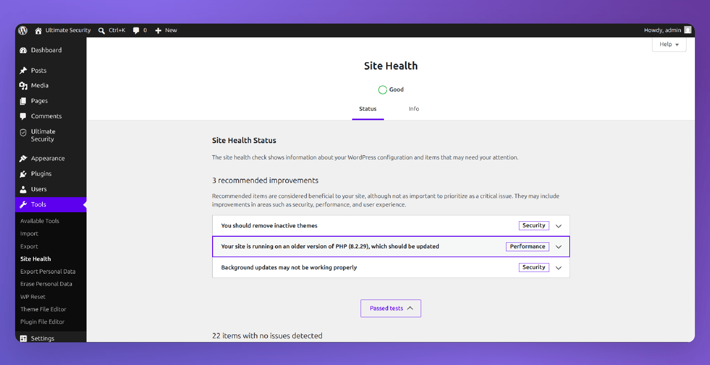 wordpress site health settings to make wordpress faster