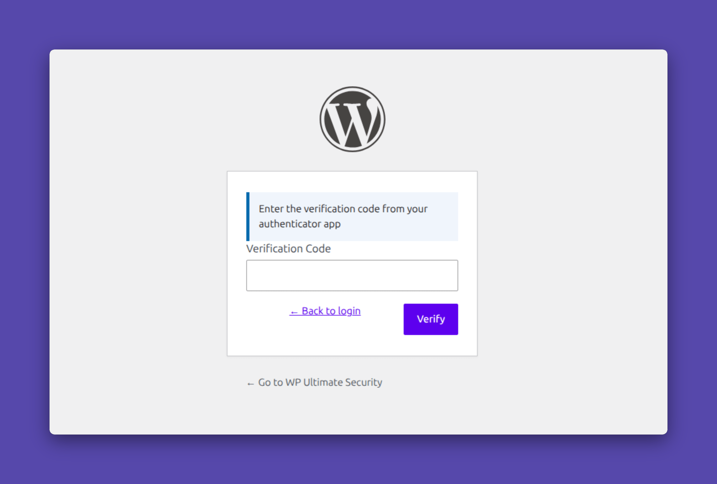 login screen after 2fa enable in ultimate security