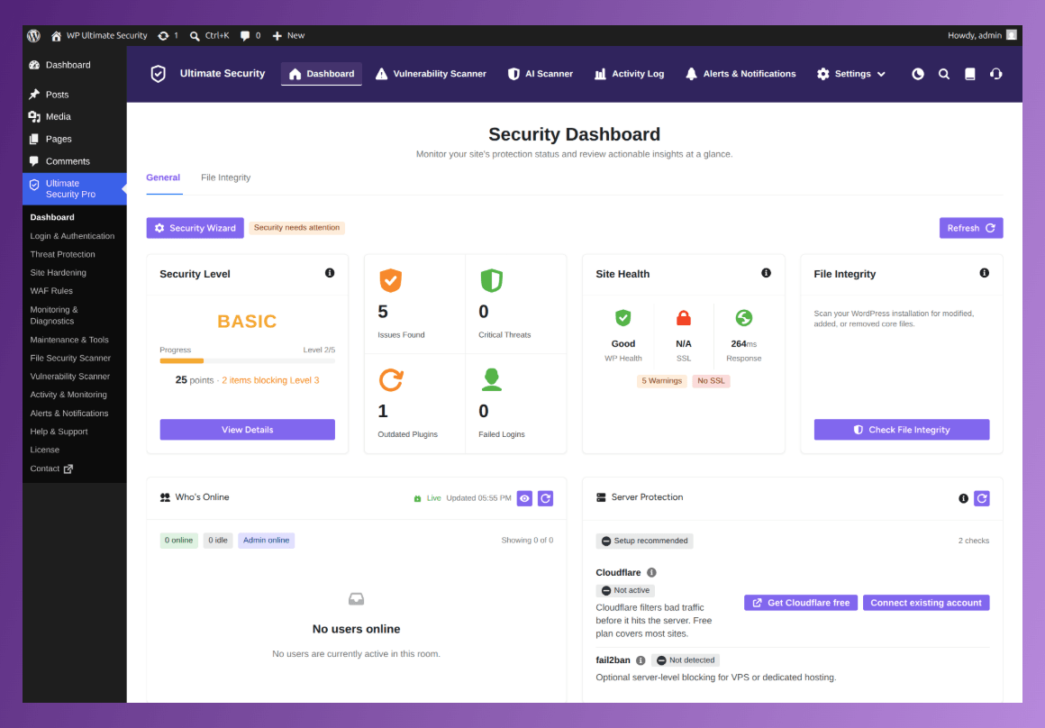 wordpress ultimate security dashboard full overview image
