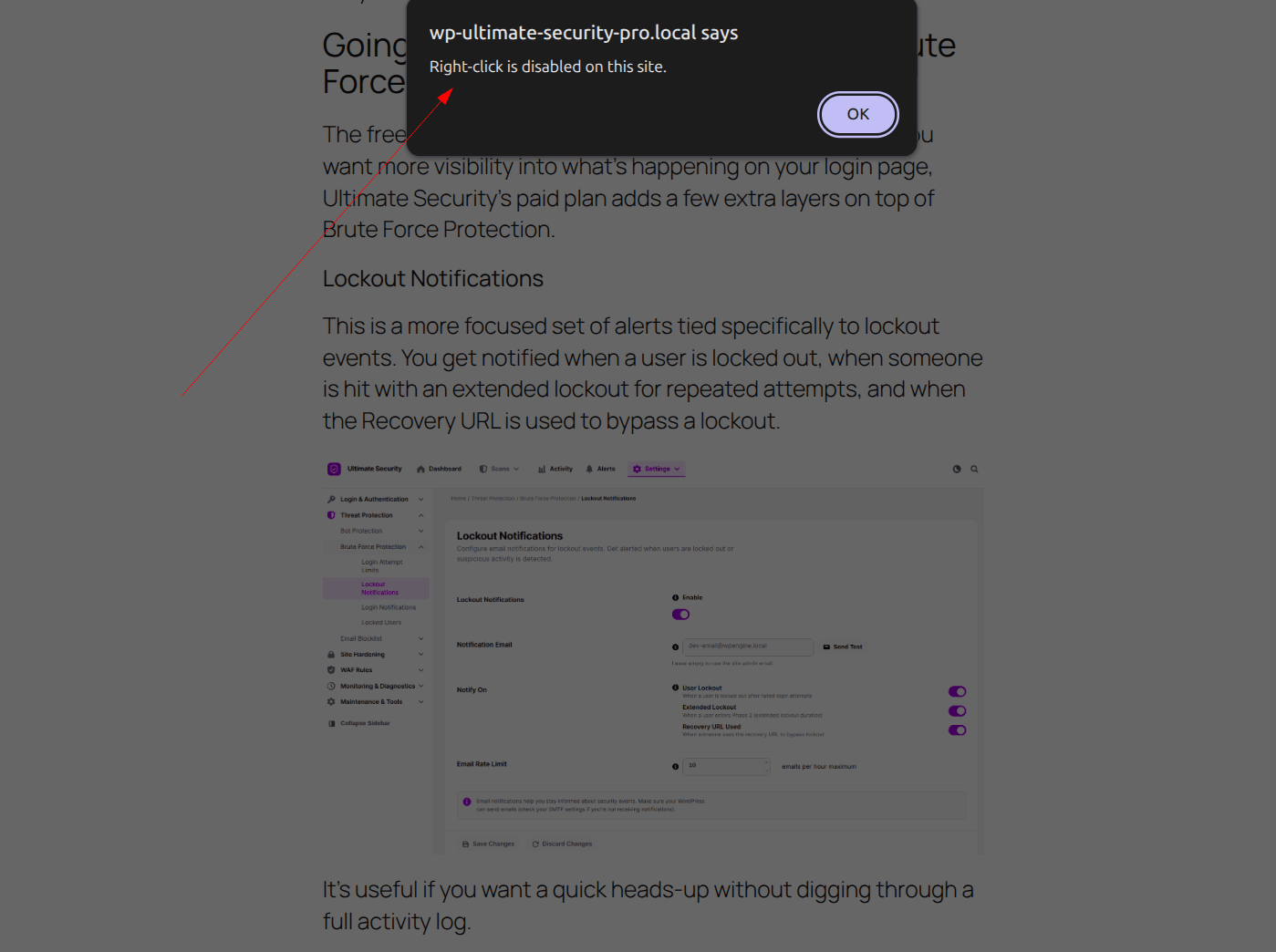 disable right click for content protection in wordpress using Ultimate Security plugin