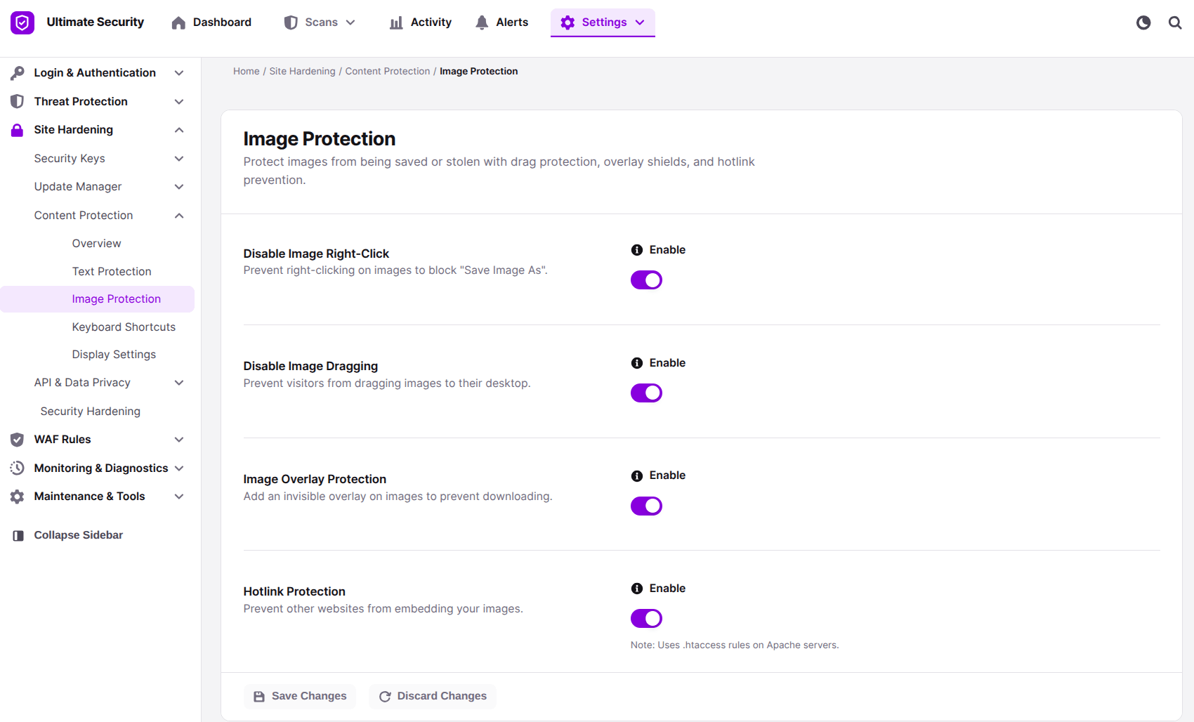 image protection in WordPress using ultimate security