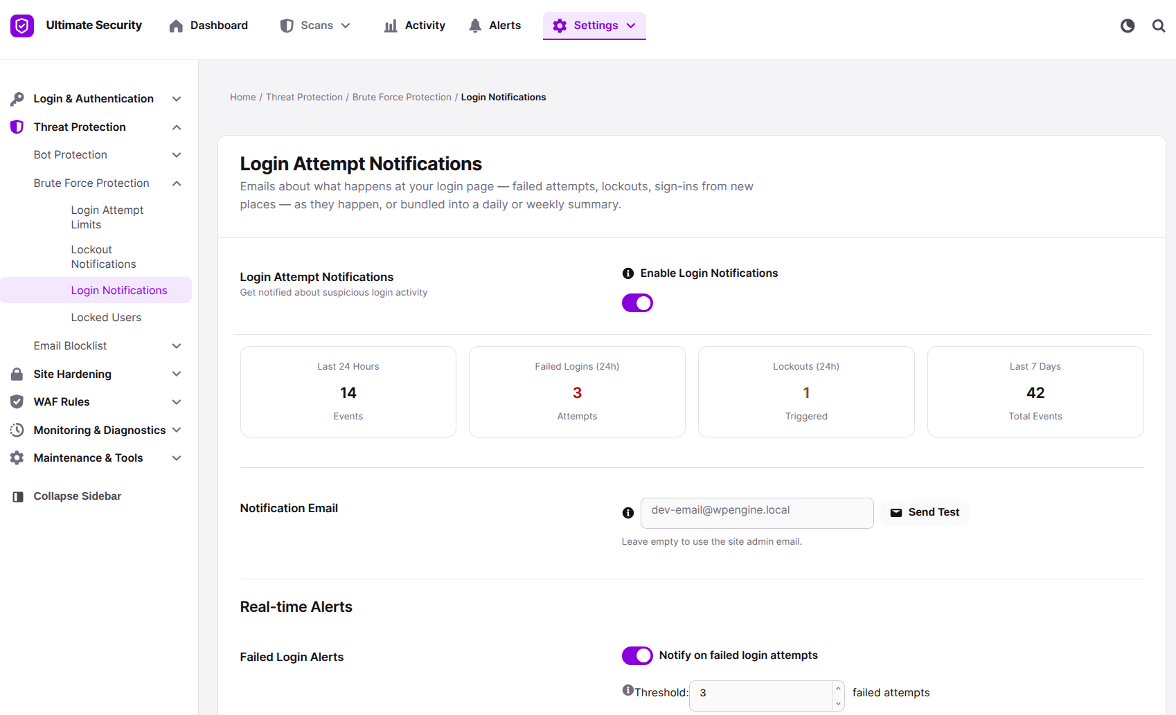 login notification in brute force in ultimate security