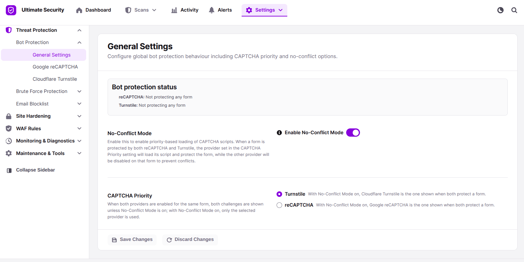 ultimate security bot protection general settings