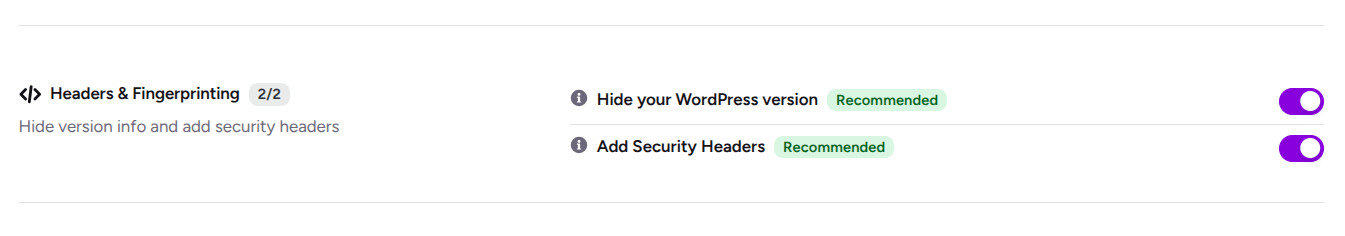 Headers & Fingerprinting settings in security hardening in ultimate security