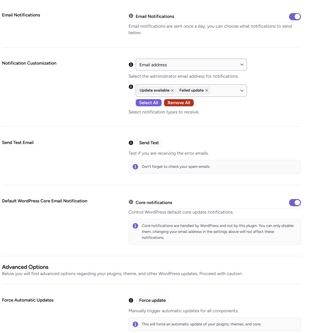 email notifications and force automatic updates in ultimate security update manager
