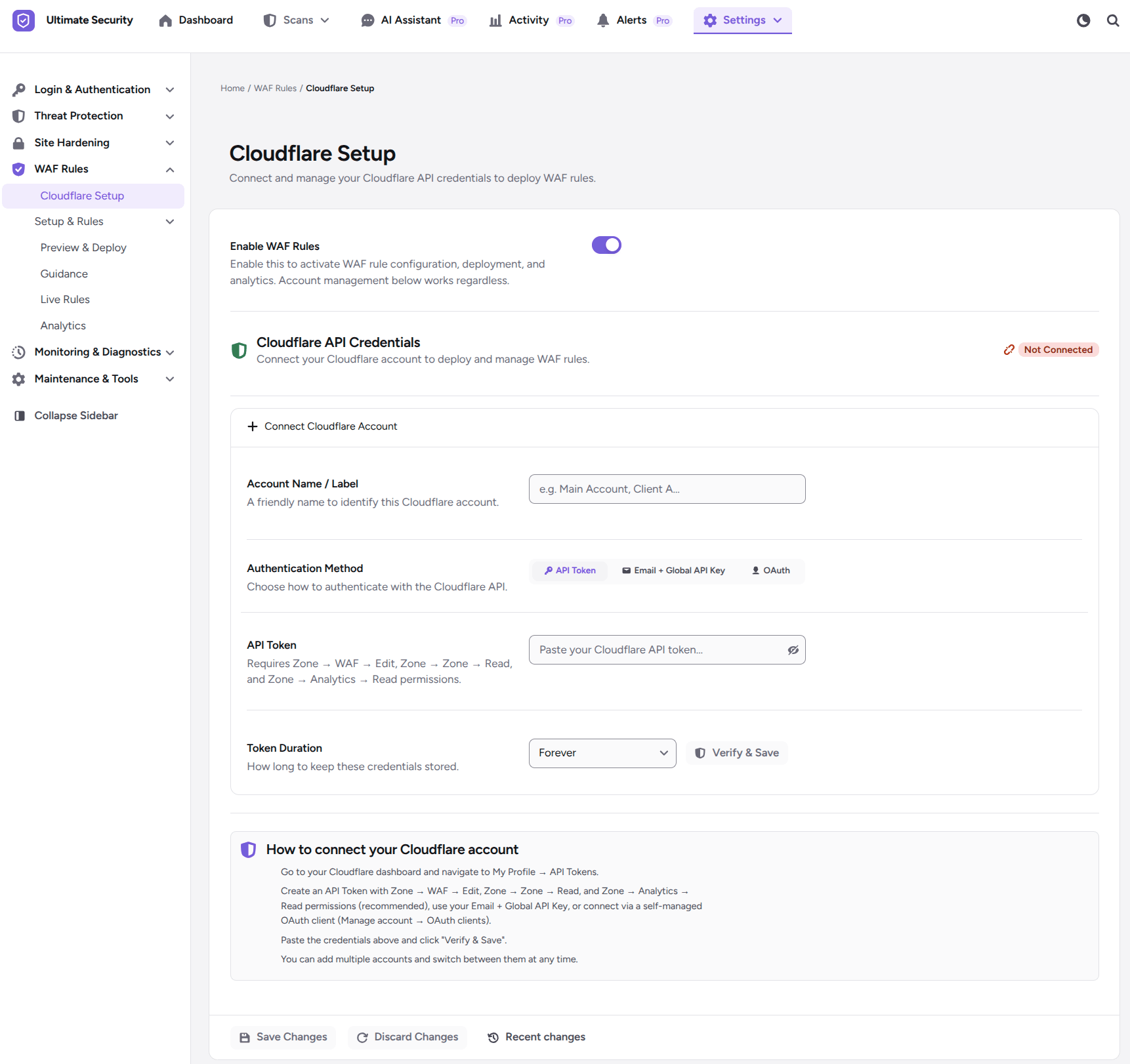 set up cloudflare waf for wordpress with the three methods in ultimate security