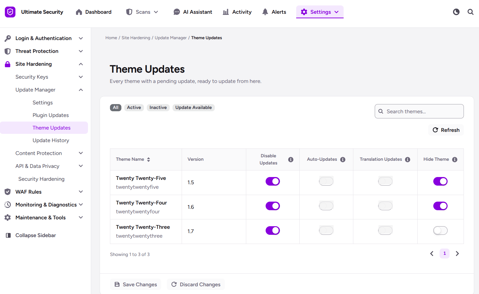 themes updates in ultimate security update manager