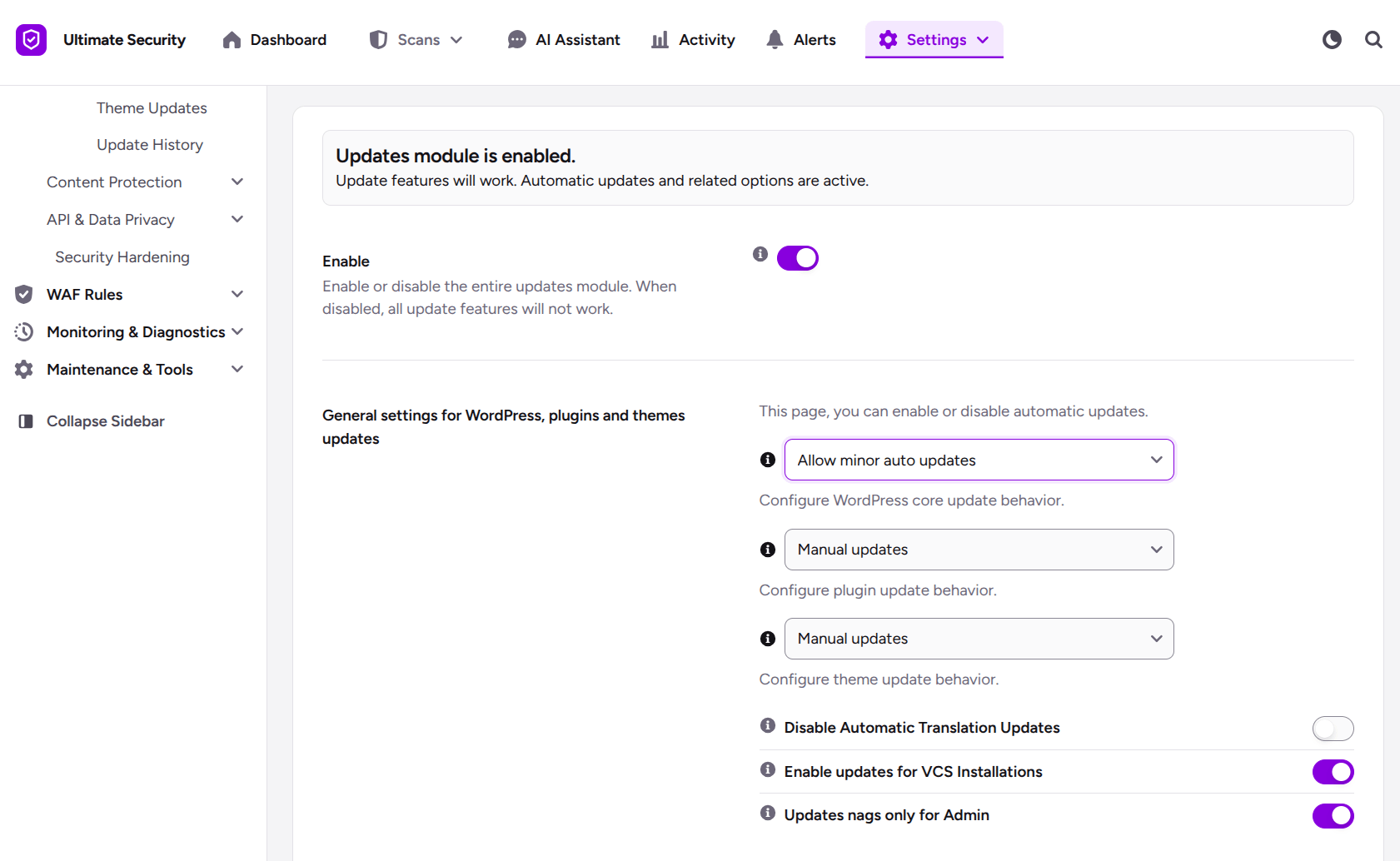 wordpress auto update schedule for core, plugin, and theme in ultimate security update manager