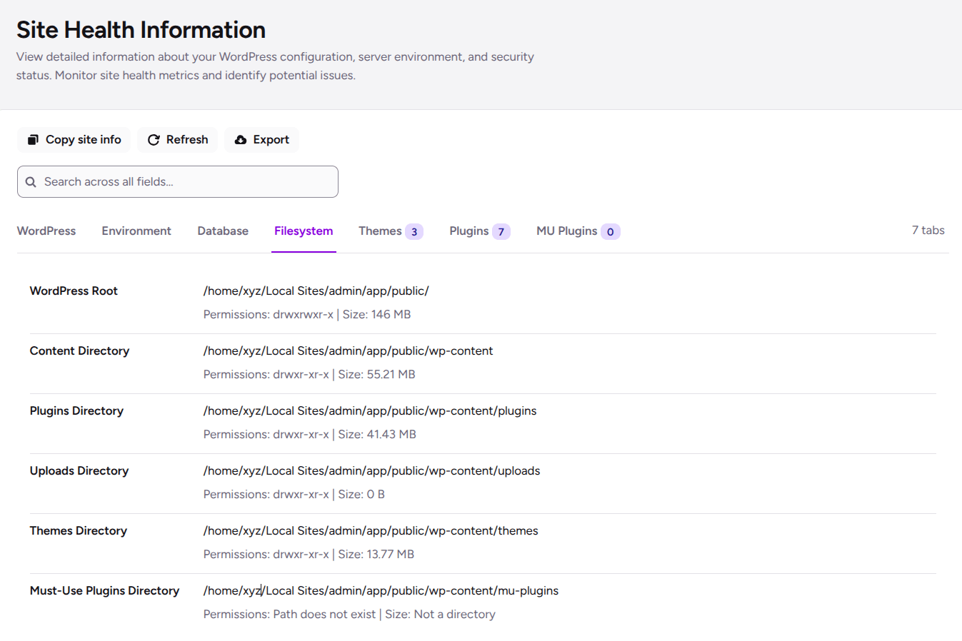 wordpress site health filesystem setting in ultimate security