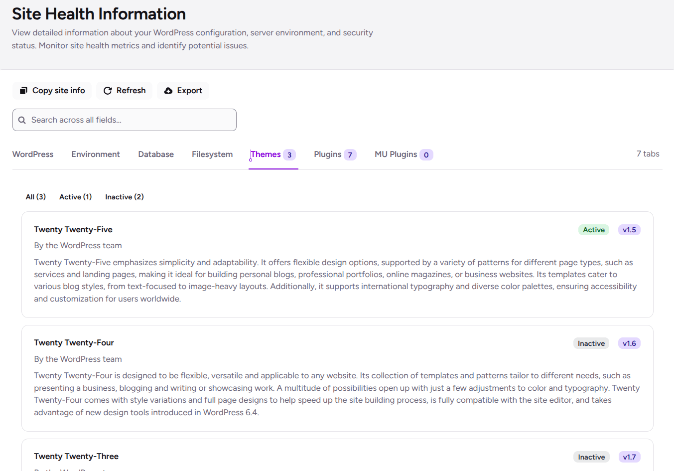 wordpress site health themes in ultimate security