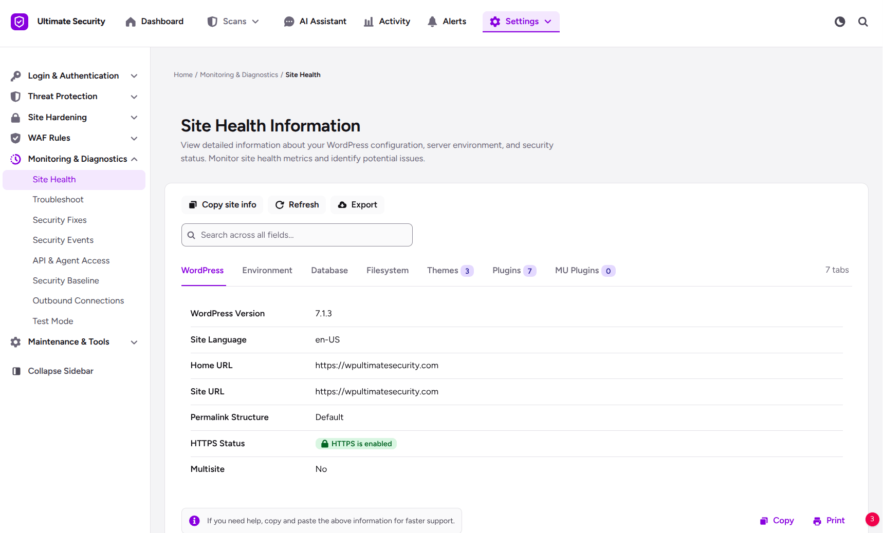 wordpress ultimate security site health check